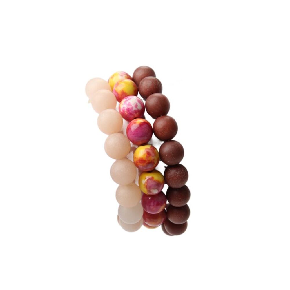 Designer Womens Pink/Red Tone Stone Bead Stretch Bracelets LOT 3